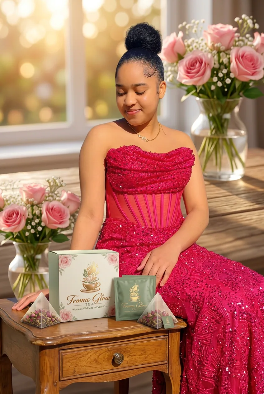Leilla with the Femme Glow box and sachets